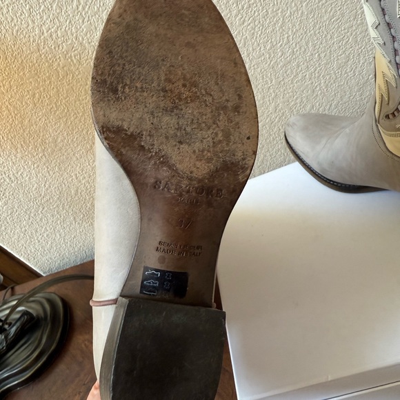 SARTORE Paris Western Cowboy Boots Womens EU 37 Cream Gray Leather Made in Italy - Picture 9 of 16